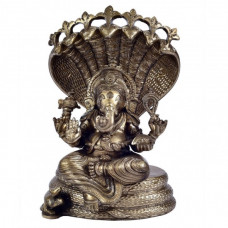 कांस्यलोहः गणेशः ([आदिशेषस्योपरि शयितः) [Ganesha Sitting on Adisesha Bronze Idol]